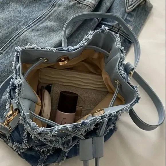 Denim Drawstring Backpack - Picture 3 of 6